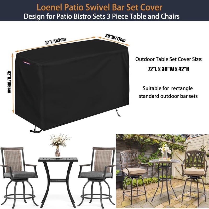 Loenel Patio Bar Height Set Cover  Waterproof Outdoor Swivel Bar Set Cover for Patio Bistro Set of 3 Pieces/Outdoor High Top Table and Chairs - 72""L x 30""W x 42""H - Image 3